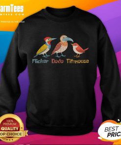 Funny Flicker Dodo Titmouse Bird design on a clever birdwatch sweatshirt, perfect for bird lovers and enthusiasts.