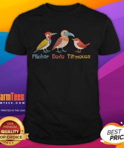 Funny Flicker Dodo Titmouse bird illustration on a clever birdwatch t-shirt, perfect for bird lovers and enthusiasts.