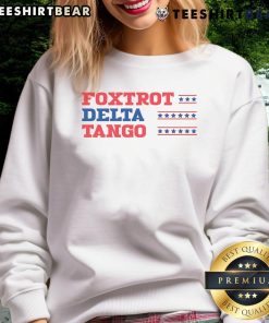 Funny Foxtrots Delta Tangos raglan baseball sweatshirt featuring a playful dance-themed design in vibrant colors.