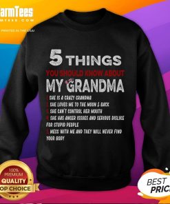 Funny Grandma sweatshirt featuring playful text about quirky traits, perfect gift for grandma lovers and humor enthusiasts.