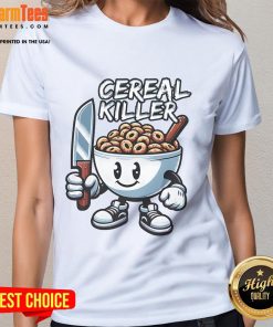 Funny 'Cereal Killer' tee featuring cute ladies enjoying breakfast cereal, perfect for humor and casual wear.