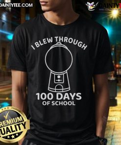 Alt Text: Funny I Blew Through 100 Days Of School gumball machine t-shirt design for kids celebrating school milestones.