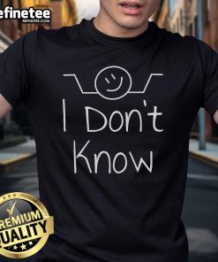 Funny I Don't Know hand-drawn shrug design on a casual T-shirt, perfect for expressing carefree humor.