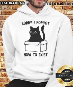 Cute black cat hoodie featuring the phrase I Forgot How To Exist in a funny design, perfect for cat lovers.