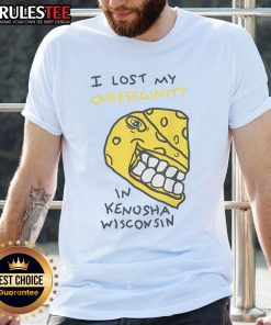 Alt Text: Funny I Lost My Cheeseginity T-Shirt design featuring Kenosha, Wisconsin, perfect for cheese lovers and humor fans.