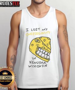 Funny tank top reading 'I Lost My Cheeseginity in Kenosha, Wisconsin' - a humorous souvenir for cheese lovers.