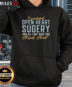 Funny 'I Survived Open Heart Surgery' hoodie featuring humorous text, perfect for heart surgery survivors.
