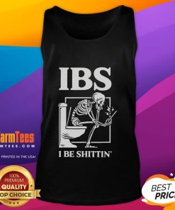 Funny IBS I Be Shittin Skeleton Tank Top featuring a humorous skeleton graphic, perfect for IBS awareness and funny apparel.