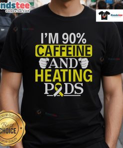 Funny I'M 90% Caffeine And Heating Pods T-Shirt design featuring quirky graphics and bold text, perfect for coffee lovers.