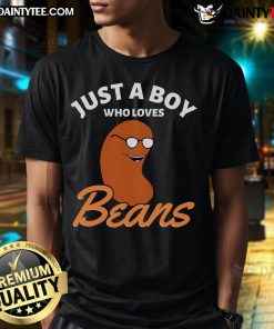 Alt Text: Funny 'Just A Boy Who Loves Baked Beans' T-Shirt design featuring playful typography and vibrant colors.