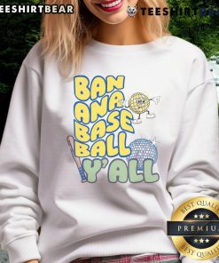 Funny 'Let's Go Bananas' disco baseball sweatshirt featuring vibrant colors and playful graphics for a fun look.