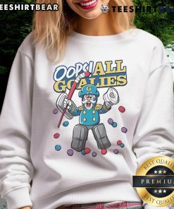 Funny Oops All Goalies Poly Sweatshirt featuring playful goalie-themed graphics perfect for hockey fans.