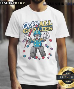 Funny Oops All Goalies Poly T-Shirt featuring playful graphic design, perfect for hockey fans and goalie enthusiasts.