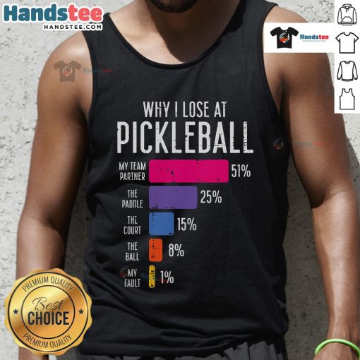 Funny pickleball tank top design showcasing humor about losing at pickleball, perfect for lighthearted players and fans.