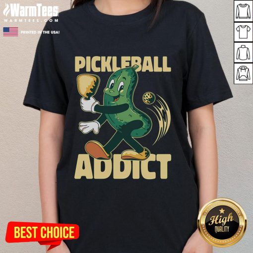 Alt Text: Vintage ladies tee featuring a humorous design for pickleball addicts, perfect for sports enthusiasts and casual wear.