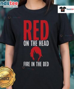 Funny redhead ladies tee featuring a whimsical fire-themed design for a playful and stylish look.