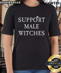 Alt Text: Funny support male witches ladies tee featuring a playful design celebrating male witches in stylish apparel.