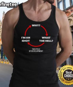 Funny tank top design featuring 'The Cycle of Development: Why Am I an Idiot?' perfect for humor lovers.
