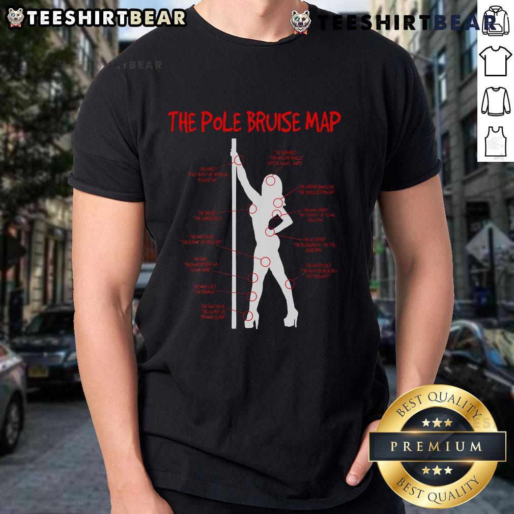 Funny The Pole Bruise Map Pole Dancing T Shirt Funny 'The Pole Bruise Map' pole dancing t-shirt featuring humorous graphics about pole dance injuries.