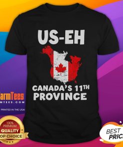 Funny USA Canada 11th Province US-Eh Canada flag t-shirt design featuring a playful graphic and vibrant colors.