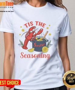 Funny Tis The Summer Seasoning Crawfish Ladies Tee featuring a vibrant design perfect for summer seafood lovers.