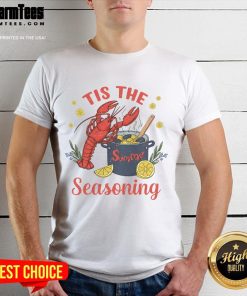 Funny Tis The Summer Seasoning Crawfish T-Shirt featuring vibrant graphics and playful text for seafood lovers.