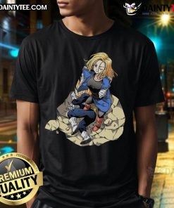 Alt Text: Funny Vegeta Yamcha's Death Pose Android 18 T-Shirt featuring iconic Dragon Ball characters in a humorous design.