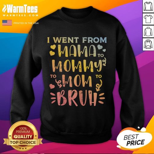 Funny sweatshirt for Mother's Day featuring 'Mama, Mommy, Mom to Bruh' design, perfect gift for moms.