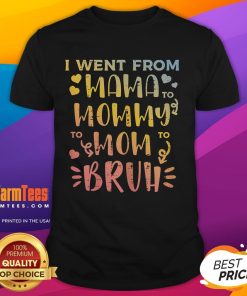 Funny Mothers Day T-Shirt featuring 'Mama Mommy Mom to Bruh' design, perfect gift for moms with a sense of humor.