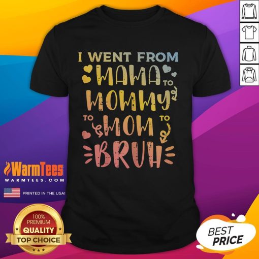 Funny Mothers Day T-Shirt featuring 'Mama Mommy Mom to Bruh' design, perfect gift for moms with a sense of humor.