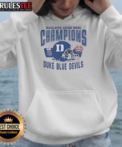Duke Blue Devils Gator Bowl Champions 2025 hoodie featuring a football helmet design, perfect for fans.