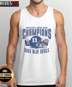 Alt Text: Duke Blue Devils helmet tank top celebrating 2025 Gator Bowl champions, perfect for fans and sports enthusiasts.