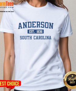 Good Anderson South Carolina classic varsity style block letter ladies tee in vibrant colors, perfect for casual wear.