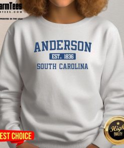 Good Anderson South Carolina classic varsity style block letter sweatshirt in navy blue with white lettering.