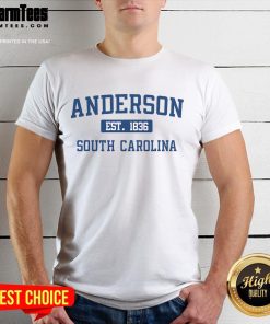 Good Anderson South Carolina classic varsity style block letter t-shirt in navy blue, showcasing bold school spirit.