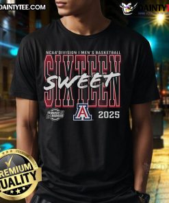 Good Arizona Wildcats 2025 NCAA Men's Basketball Tournament Sweet 16 T-Shirt featuring team colors and logo.