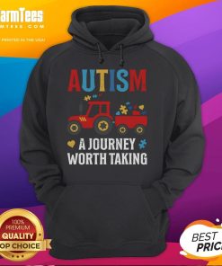 Autistic hoodie featuring a tractor design, celebrating the journey of autism with vibrant colors and positive messages.