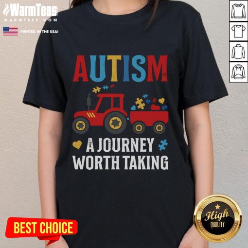 Good Autism A Journey Worth Taking tee featuring a tractor design for autistic ladies, perfect for celebrating individuality.