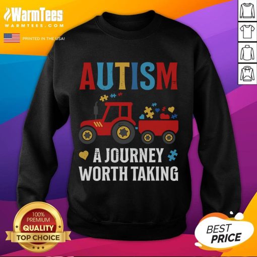 Good Autism Journey sweatshirt featuring a tractor design, celebrating autism awareness and pride.
