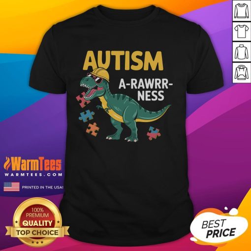 Good Autism Awareness Dinosaur Puzzle Piece Acceptance T-Shirt featuring a colorful dinosaur and puzzle piece design.
