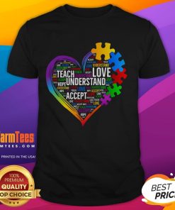 Good Autism Awareness Heart Teacher T-Shirt featuring a colorful heart design promoting autism acceptance and support.