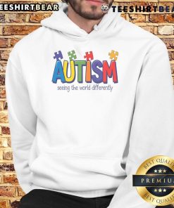 Good Autism Awareness hoodie showcasing the message 'Seeing the World Differently' for support and understanding.