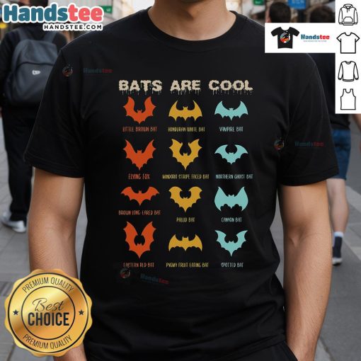 Good Bats Are Cool T-Shirt featuring different kinds of bats and chiropterologist wings design for bat enthusiasts.