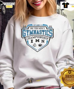 Good Big Ten 2025 Men's Gymnastics Tournament sweatshirt featuring team colors and logo for fans and athletes.