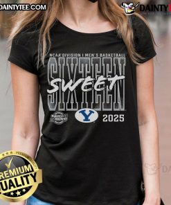 Good BYU Cougars 2025 NCAA Men's Basketball Tournament March Madness Sweet 16 ladies tee design with team colors.