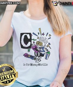 Good C Is For Cheap Thrills pop art ladies tee featuring vibrant colors and playful design, perfect for casual wear.