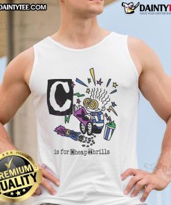 Good C Is For Cheap Thrills pop art tank top featuring vibrant colors and playful design, perfect for casual summer wear.