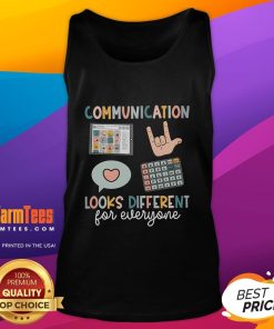 SPED teacher wearing 'Good Communication Looks Different for Everyone' tank top, promoting ASD awareness and inclusivity.