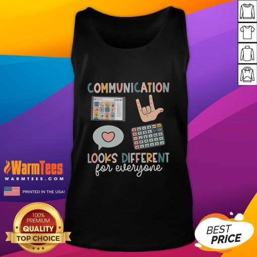 SPED teacher wearing 'Good Communication Looks Different for Everyone' tank top, promoting ASD awareness and inclusivity.