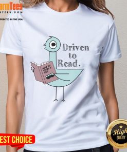 Cute pigeon reading books on a ladies tee, promoting a love for reading with a fun design - Good Driven to Read.